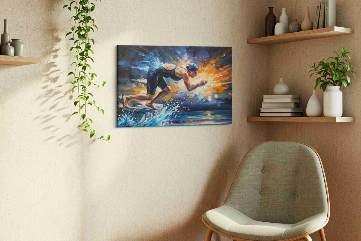 Splash of Determination sports canvas print, displayed in a living room
