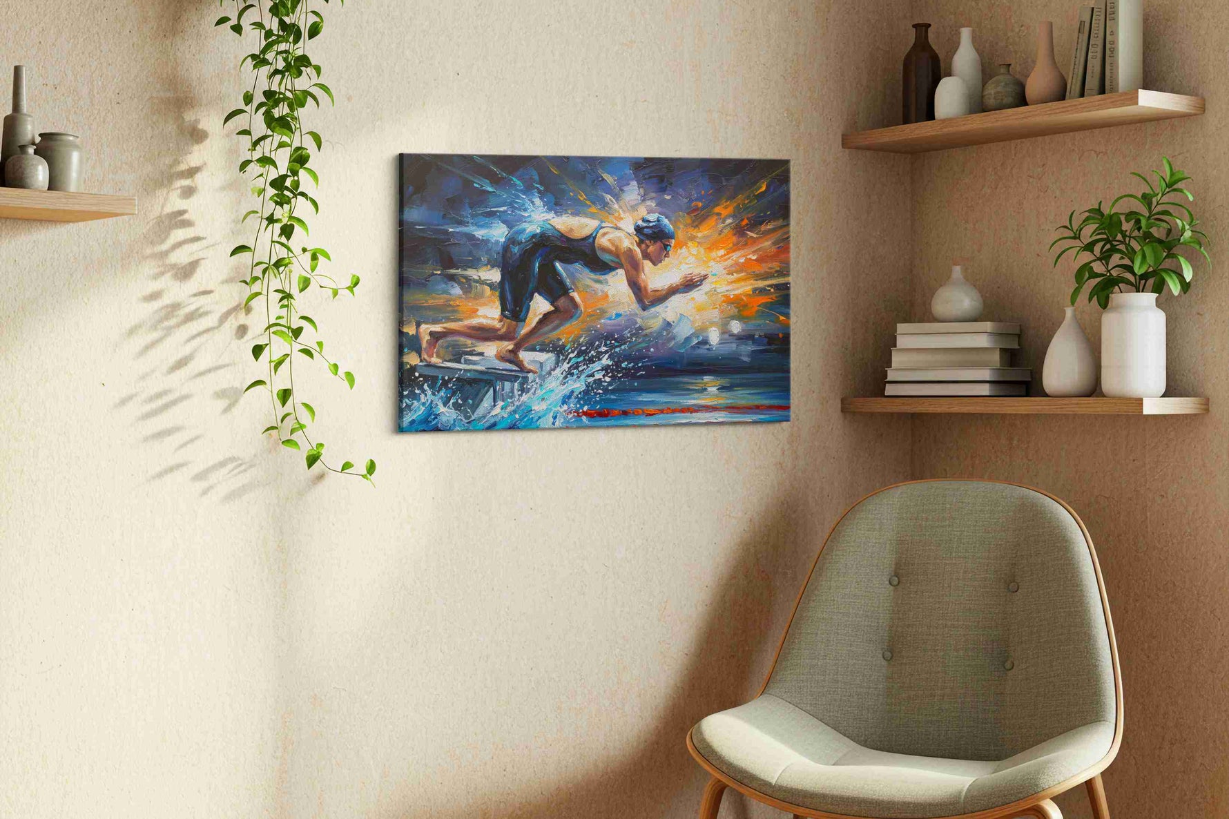 Splash of Determination sports canvas print, displayed in a living room