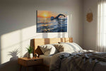 Sunlit Serenity Swim sports canvas print, displayed in a bedroom
