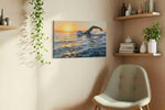 Sunlit Serenity Swim sports canvas print, displayed in a living room