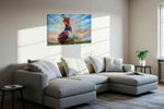 Swing of the Sunrise sports canvas print, displayed in a living room