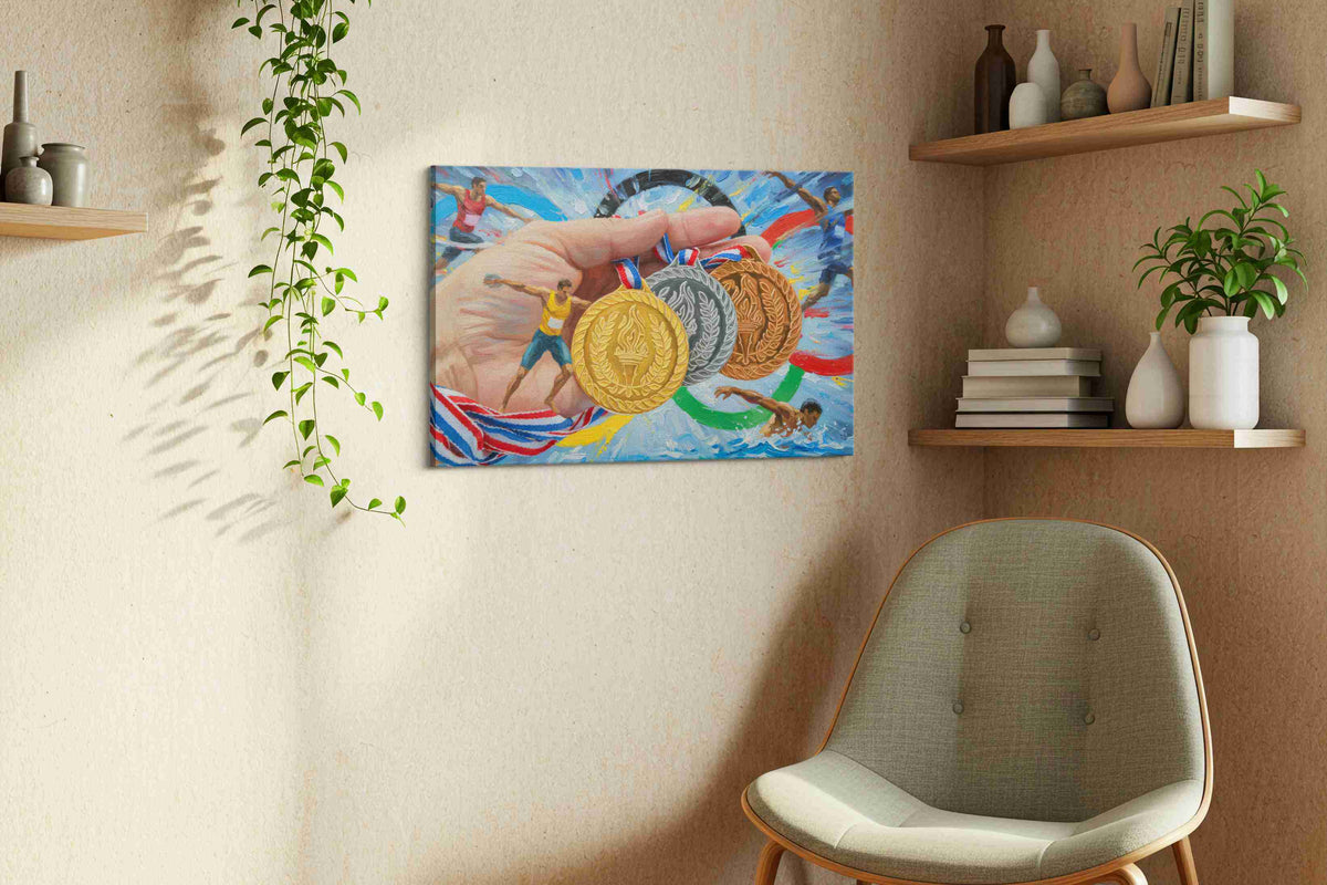Triumph of the Rings sports canvas print in a living room scene