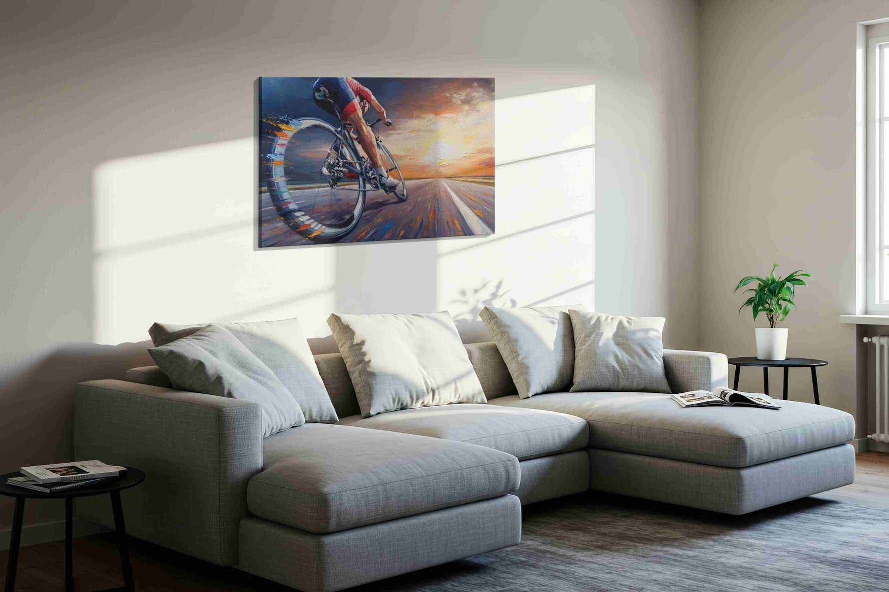 Velocity at Dawn sports canvas print, displayed in a living room