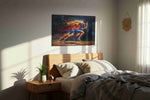 Velocity in Motion sports canvas print, displayed in a bedroom