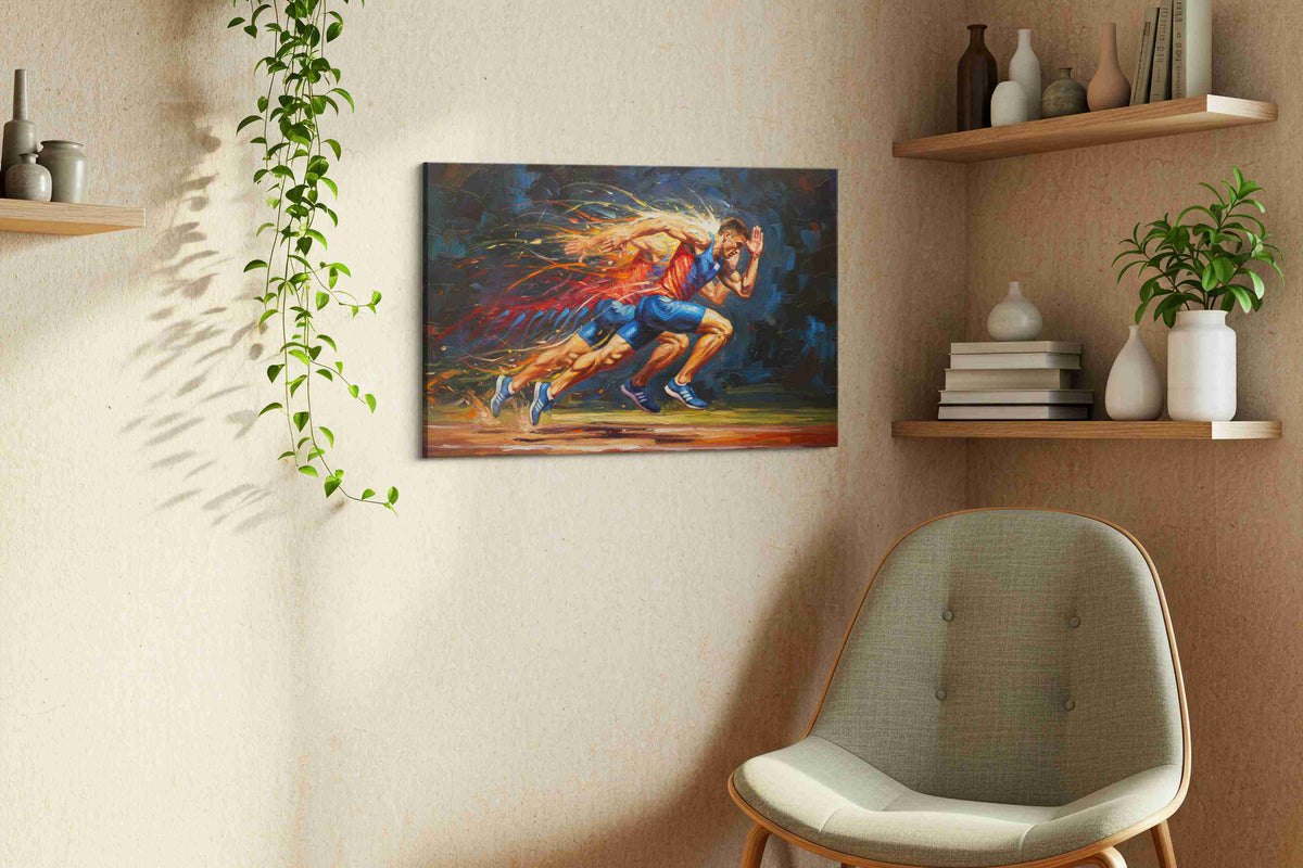 Velocity in Motion sports canvas print in a living room scene