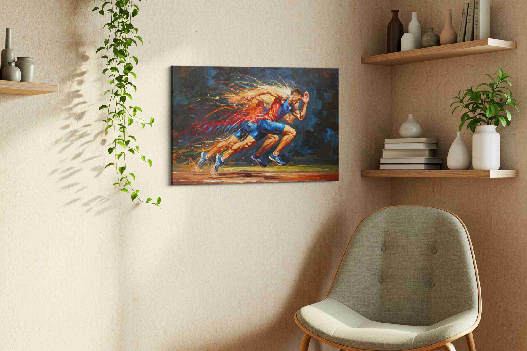 Velocity in Motion sports canvas print in a living room scene