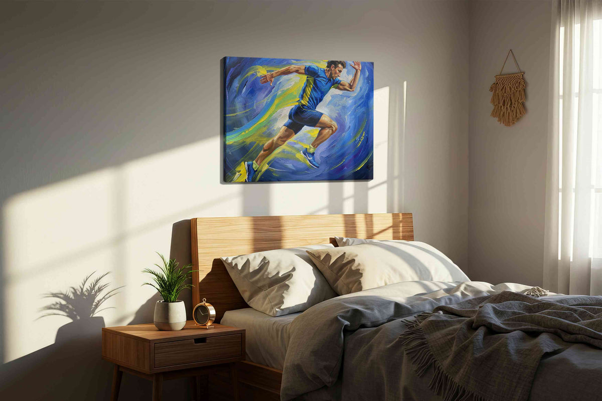 Vibrance of Victory sports canvas print, displayed in a bedroom