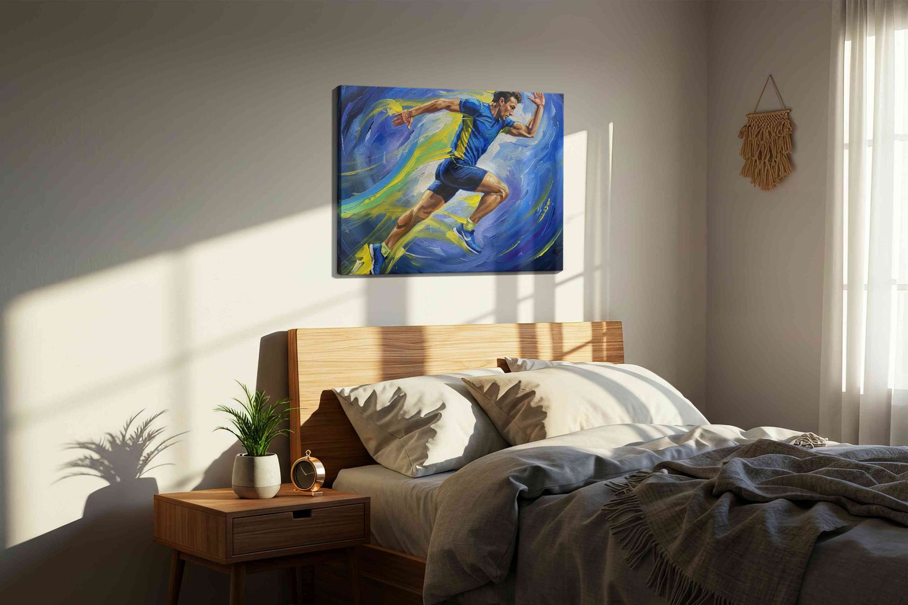 Vibrance of Victory sports canvas print, displayed in a bedroom
