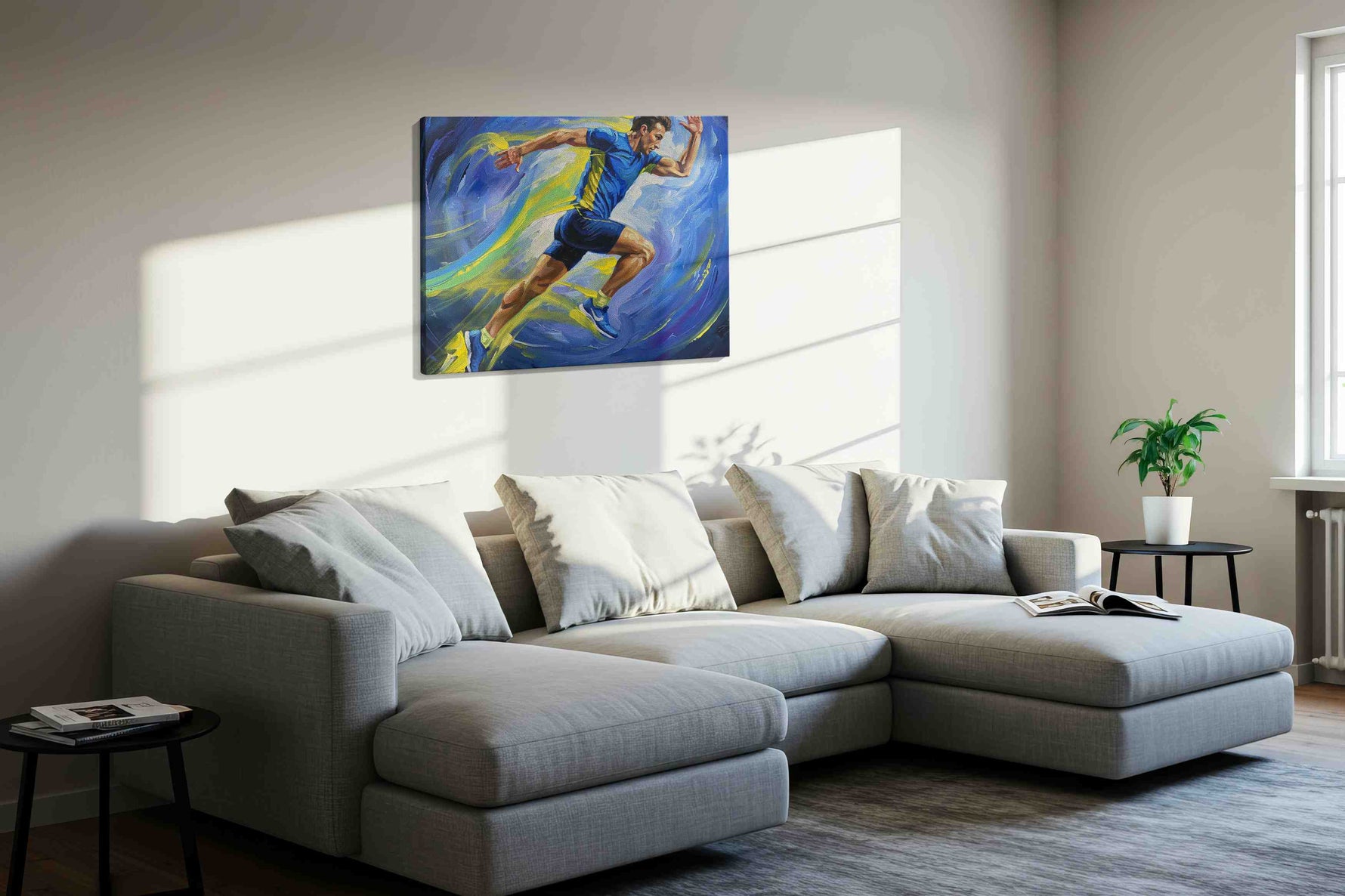 Vibrance of Victory sports canvas print, displayed in a living room