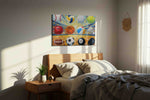 Vibrant Arena of Play sports canvas print, displayed in a bedroom