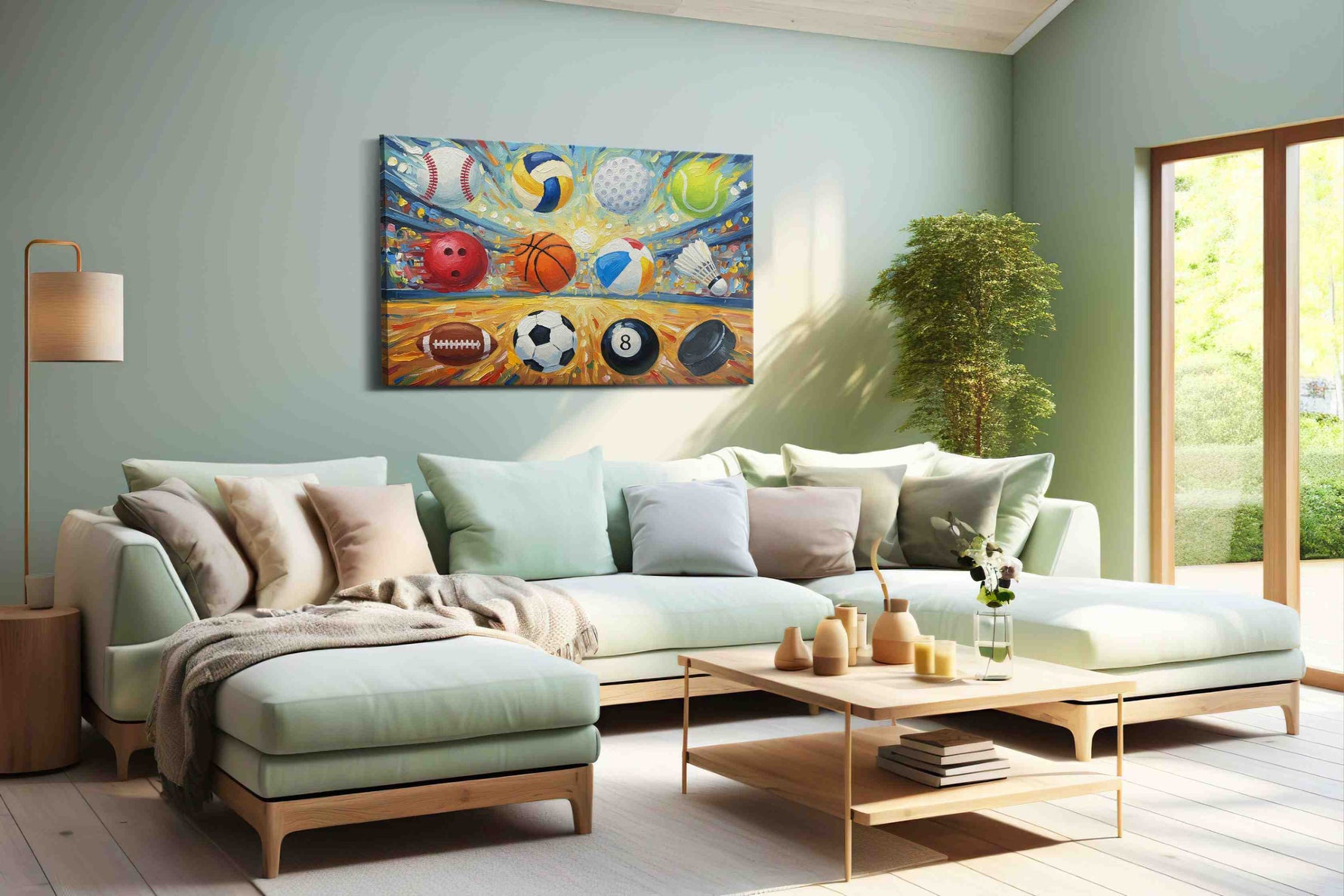 Vibrant Arena of Play sports canvas print, hanging on wall