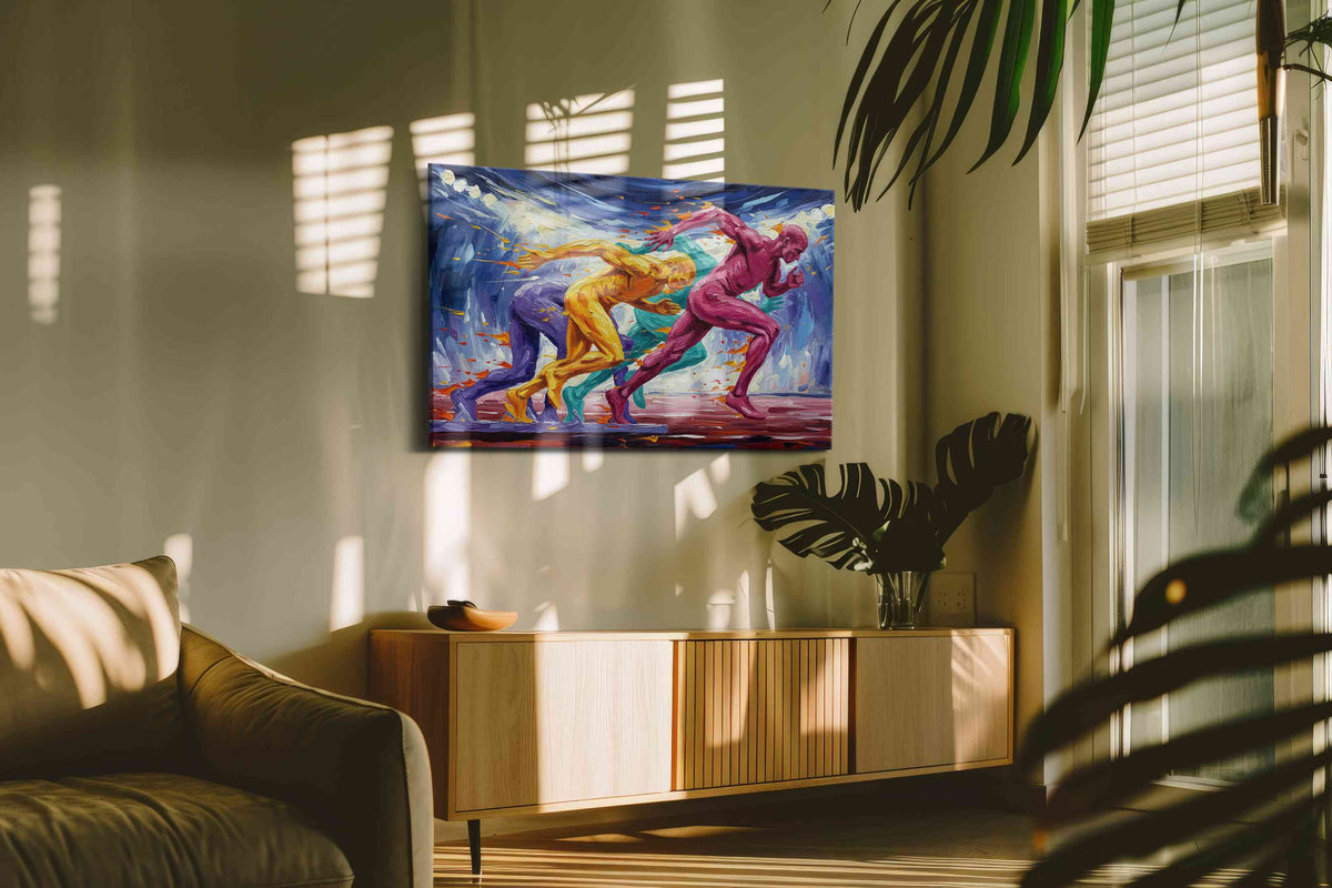 Vibrant Surge of Speed sports canvas print, on wall, lifestyle preview