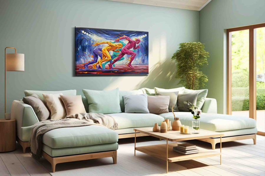 Vibrant Surge of Speed sports canvas print, hanging on wall