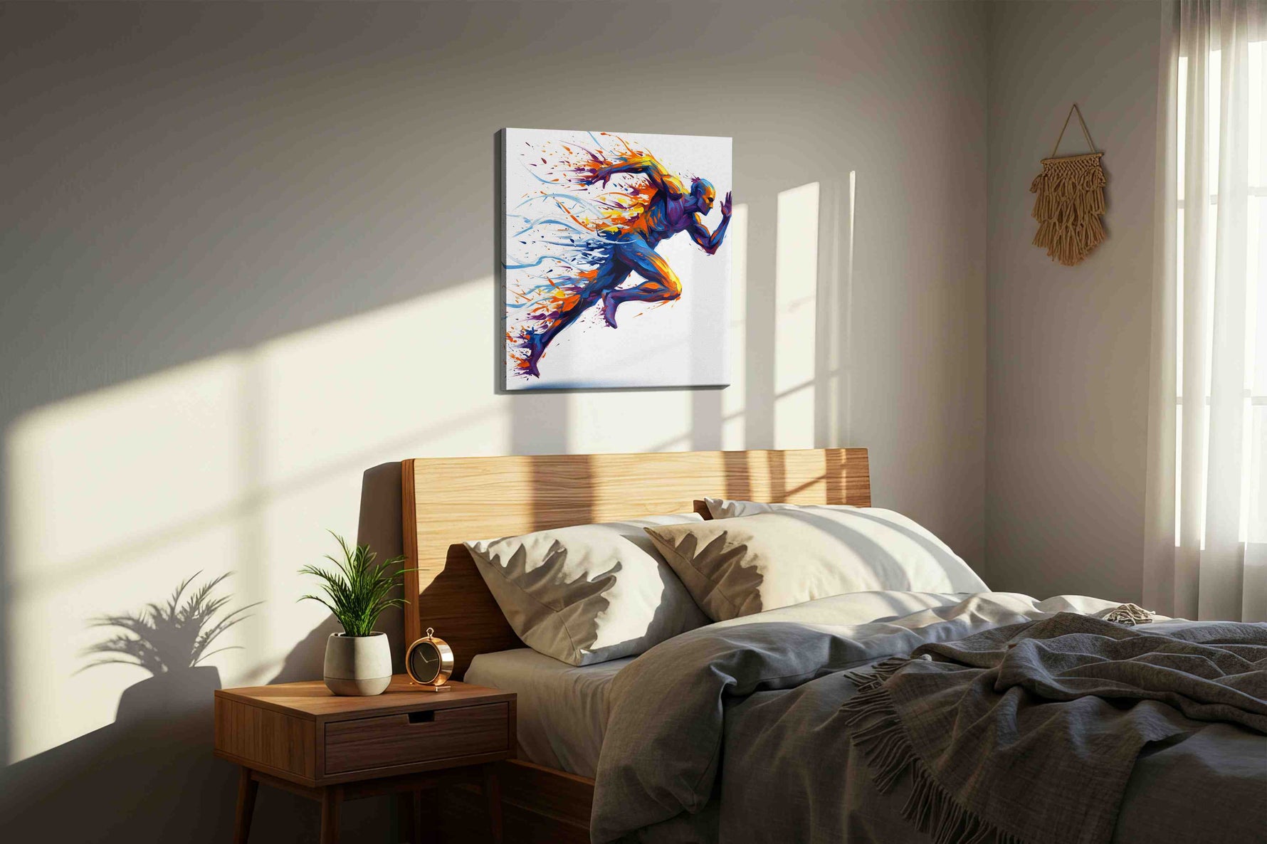 Vibrant Velocity sports canvas print, displayed in a bedroom