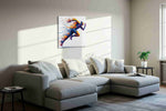 Vibrant Velocity sports canvas print in a living room scene