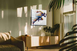 Vibrant Velocity sports canvas print in a contemporary interior mockup