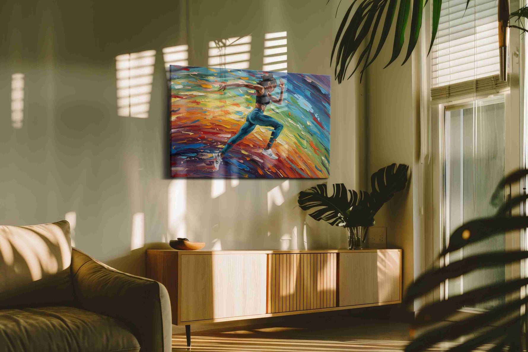Vivacious Velocity sports canvas print in a contemporary interior mockup