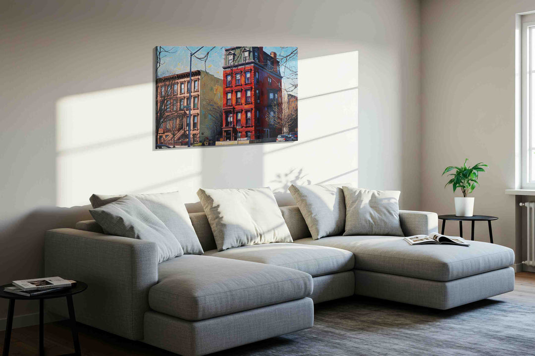 Brick Symphony at Dusk – urban canvas wall art, gallery-wrapped, ready to hang