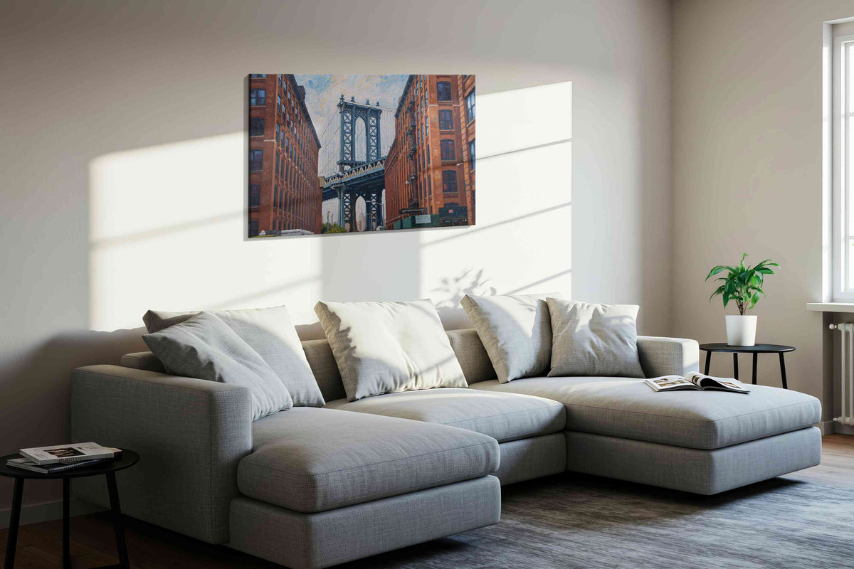 Brooklyn Dreams urban canvas print, displayed in a living room