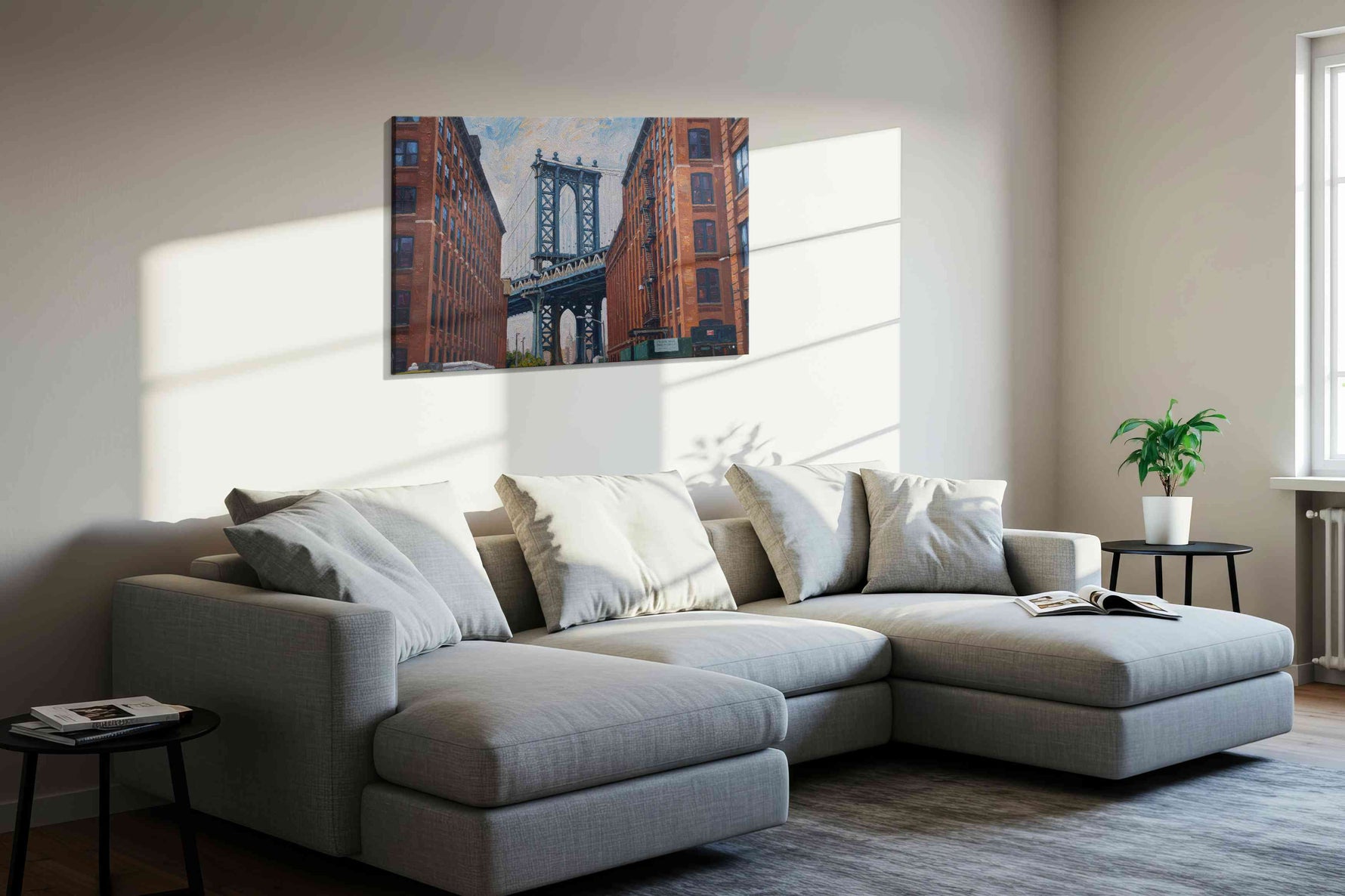 Brooklyn Dreams urban canvas print, displayed in a living room