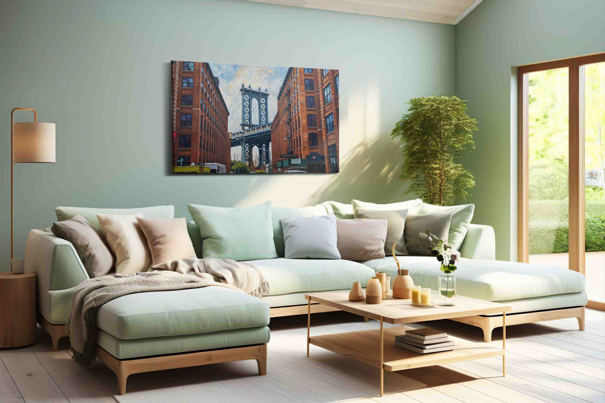 Brooklyn Dreams urban canvas print, hanging on wall
