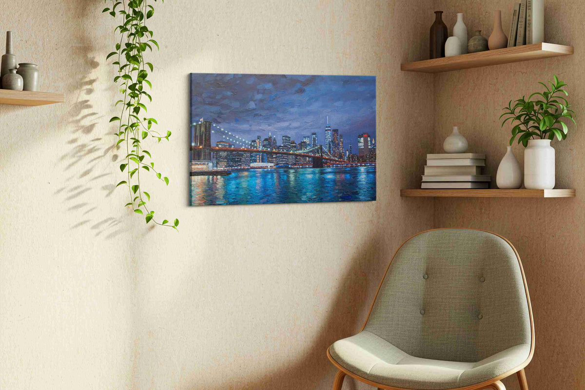 City Lights Symphony urban canvas print in a living room scene