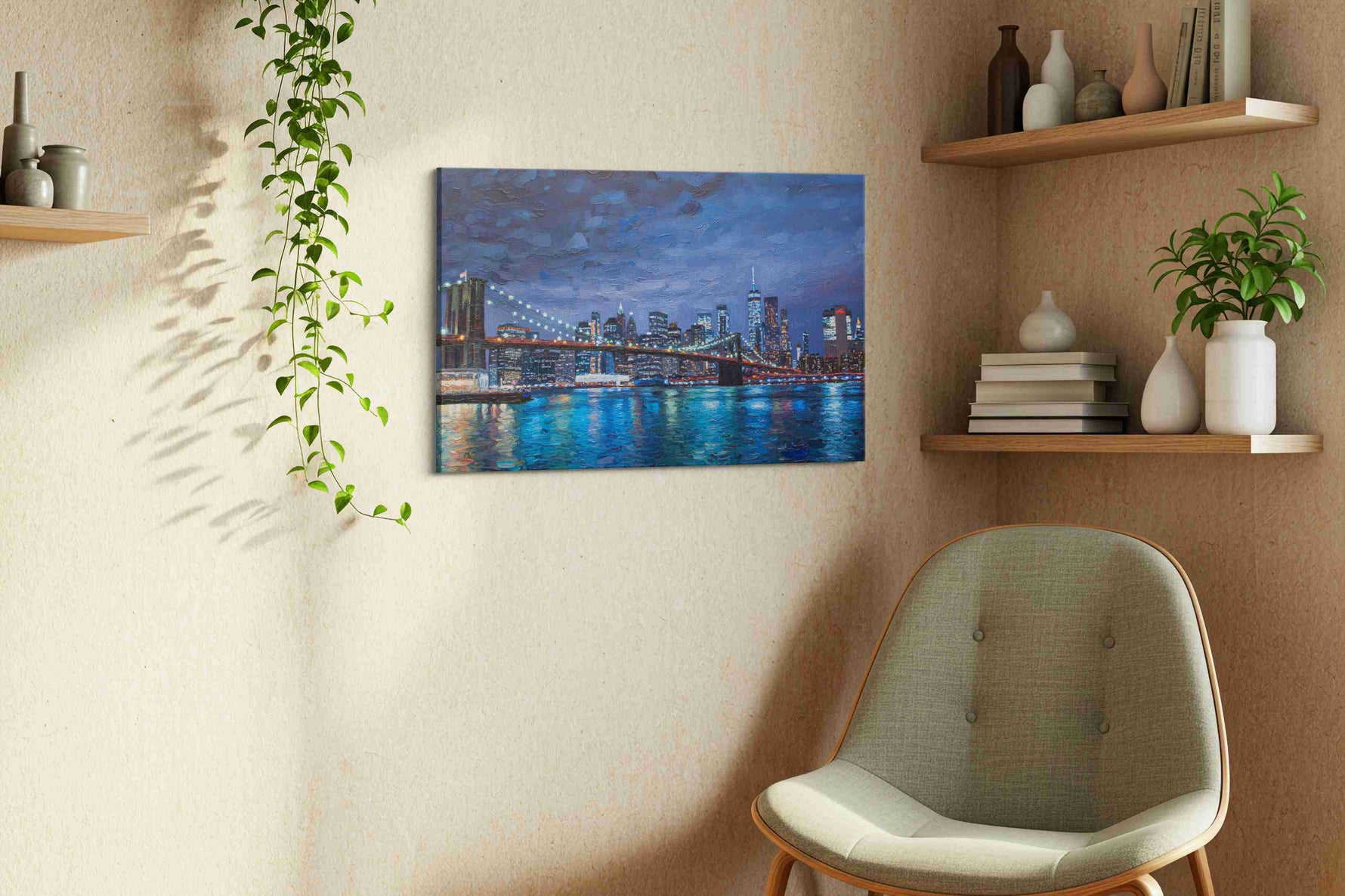 City Lights Symphony urban canvas print in a living room scene