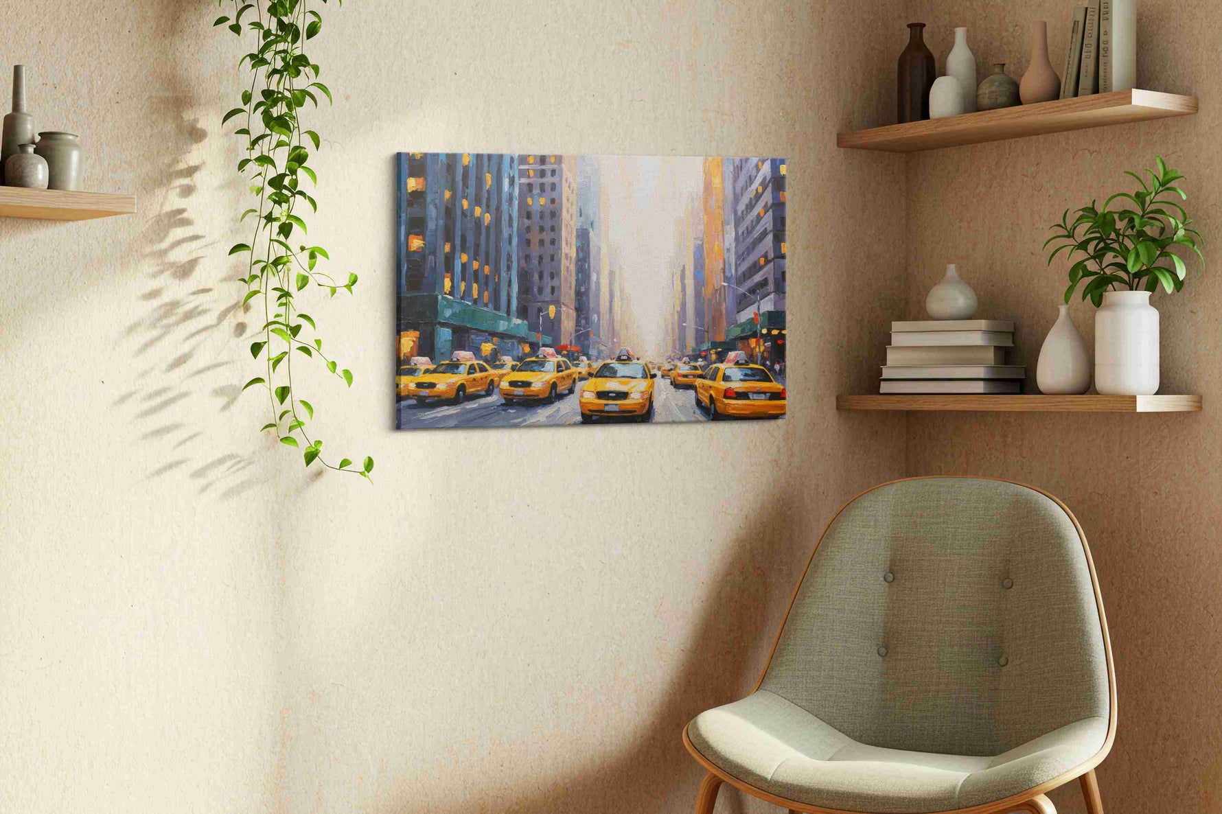 City Pulse Yellow Taxis in Motion urban canvas print, hanging on wall