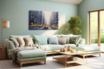 City Pulse Yellow Taxis in Motion urban canvas print shown in a wall scene