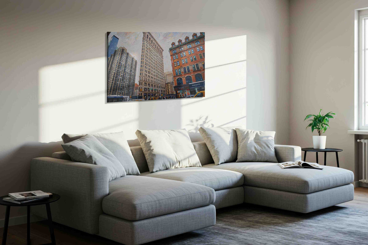 City Rhythms at Flatiron urban canvas print in a living room scene