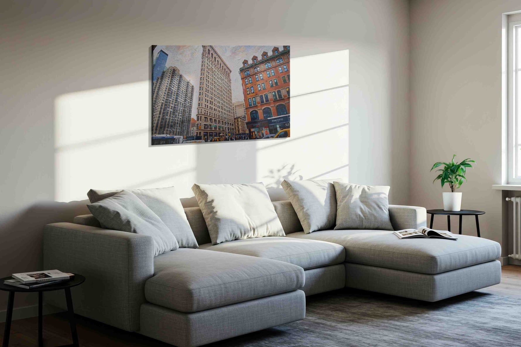 City Rhythms at Flatiron urban canvas print in a living room scene