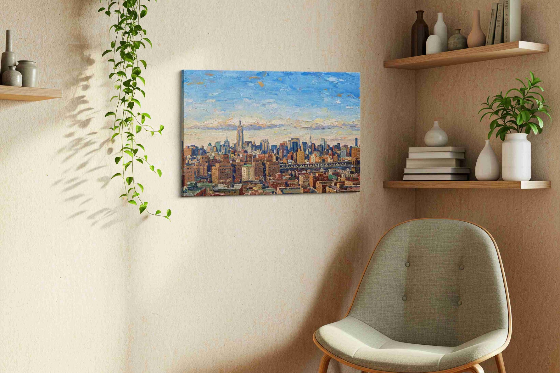Cityscape Symphony in Blue – urban canvas wall art, gallery-wrapped, ready to hang