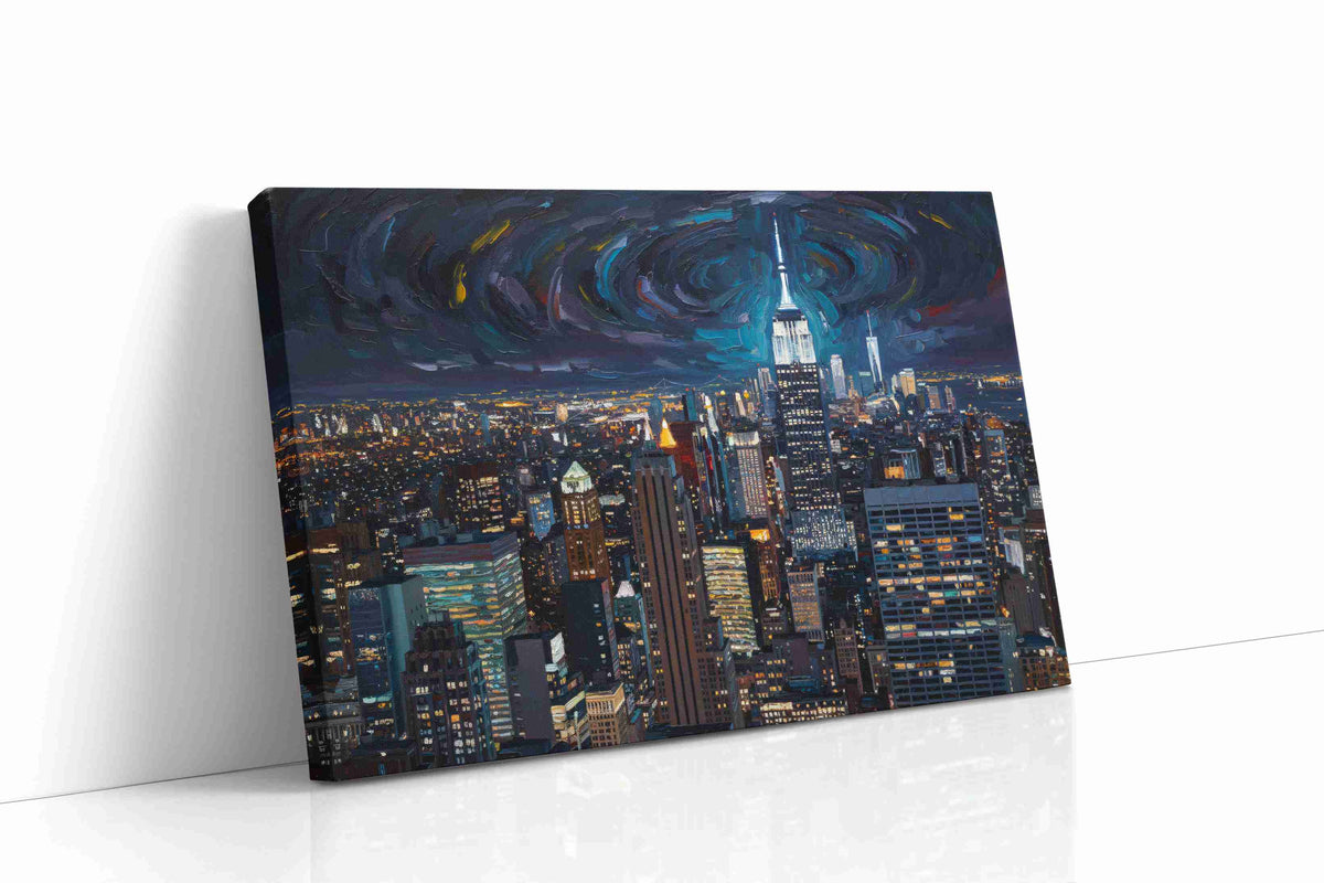 Cosmic Night Over the City urban canvas print gallery-wrapped landscape canvas studio shot