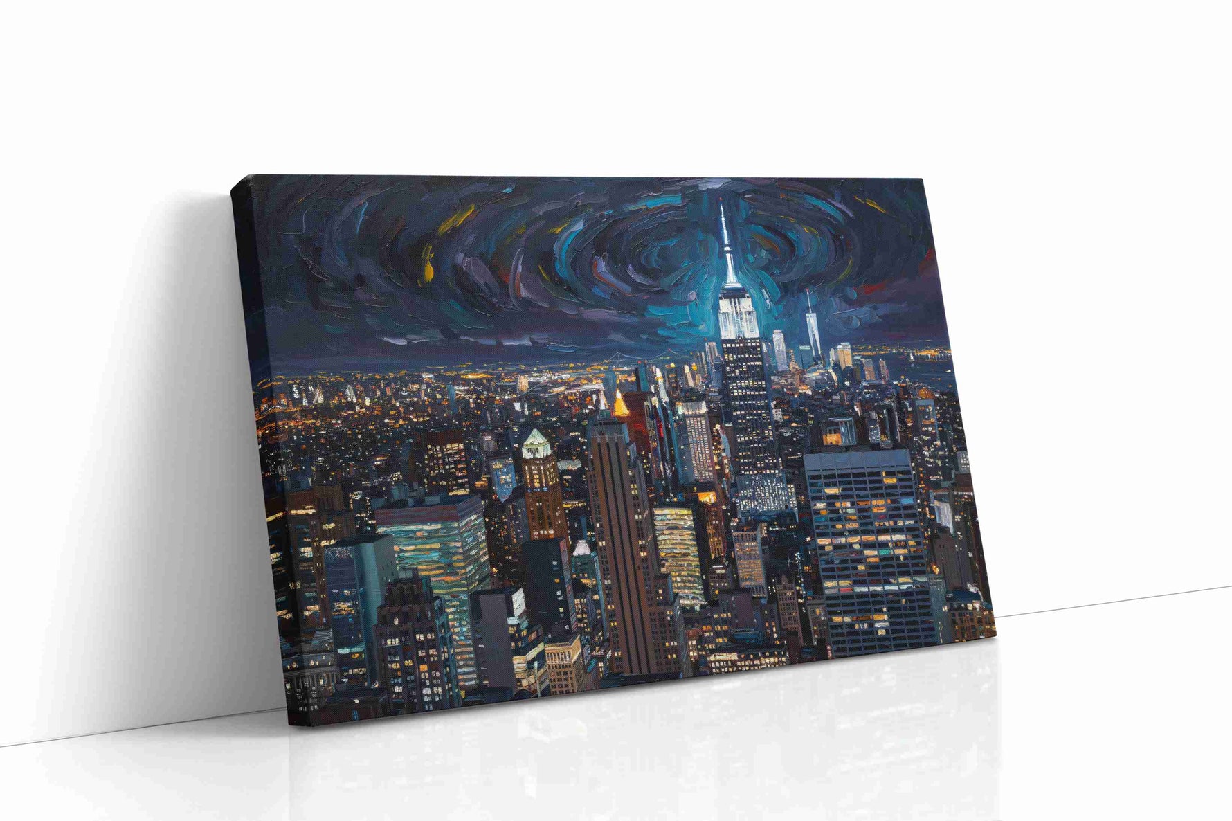 Cosmic Night Over the City urban canvas print gallery-wrapped landscape canvas studio shot