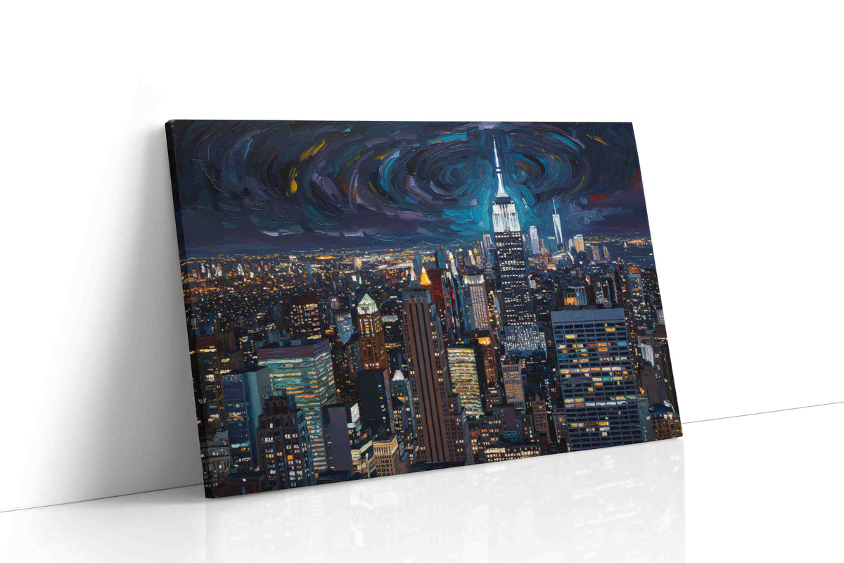 Cosmic Night Over the City urban canvas print, gallery-wrapped, ready to hang
