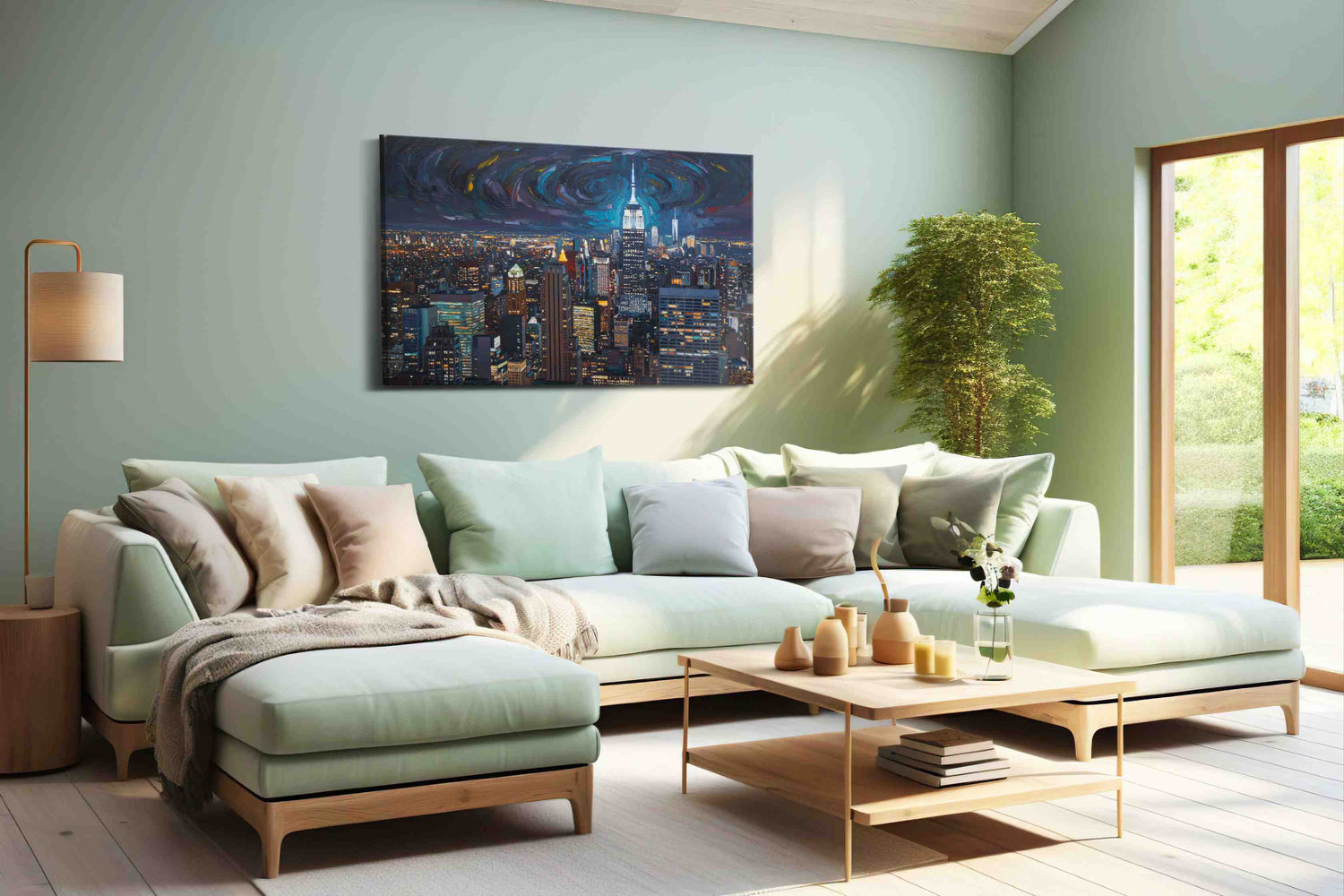 Cosmic Night Over the City – urban canvas wall art, gallery-wrapped, ready to hang