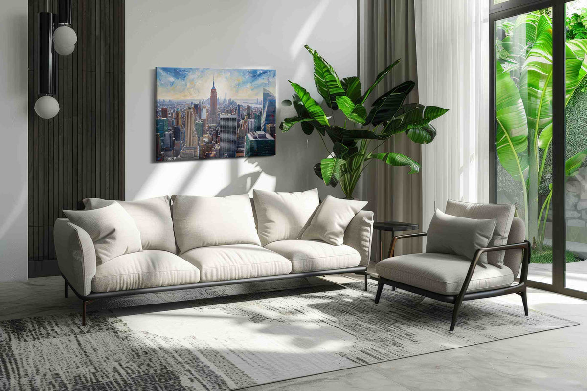 Empire's Eternal Horizon urban canvas print in a hung canvas mockup