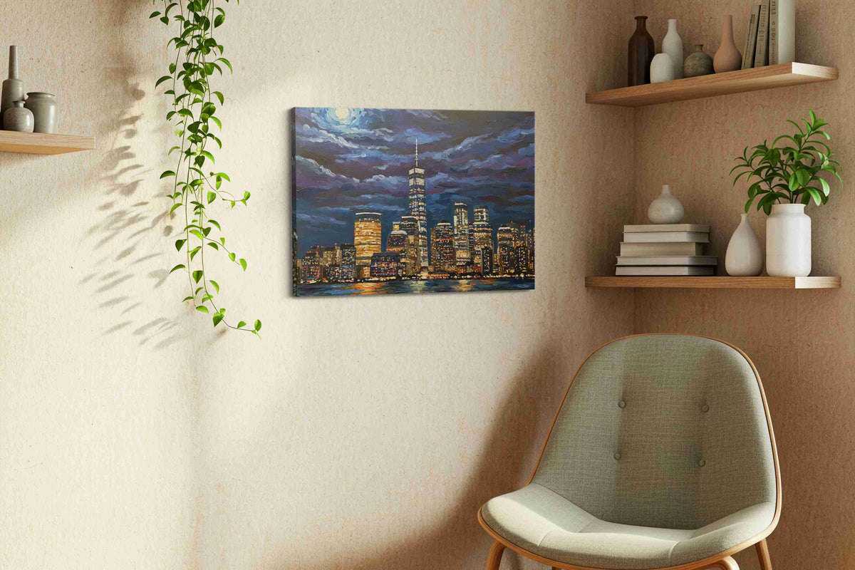 Luminous Cityscape Nocturne urban canvas print, hanging on wall