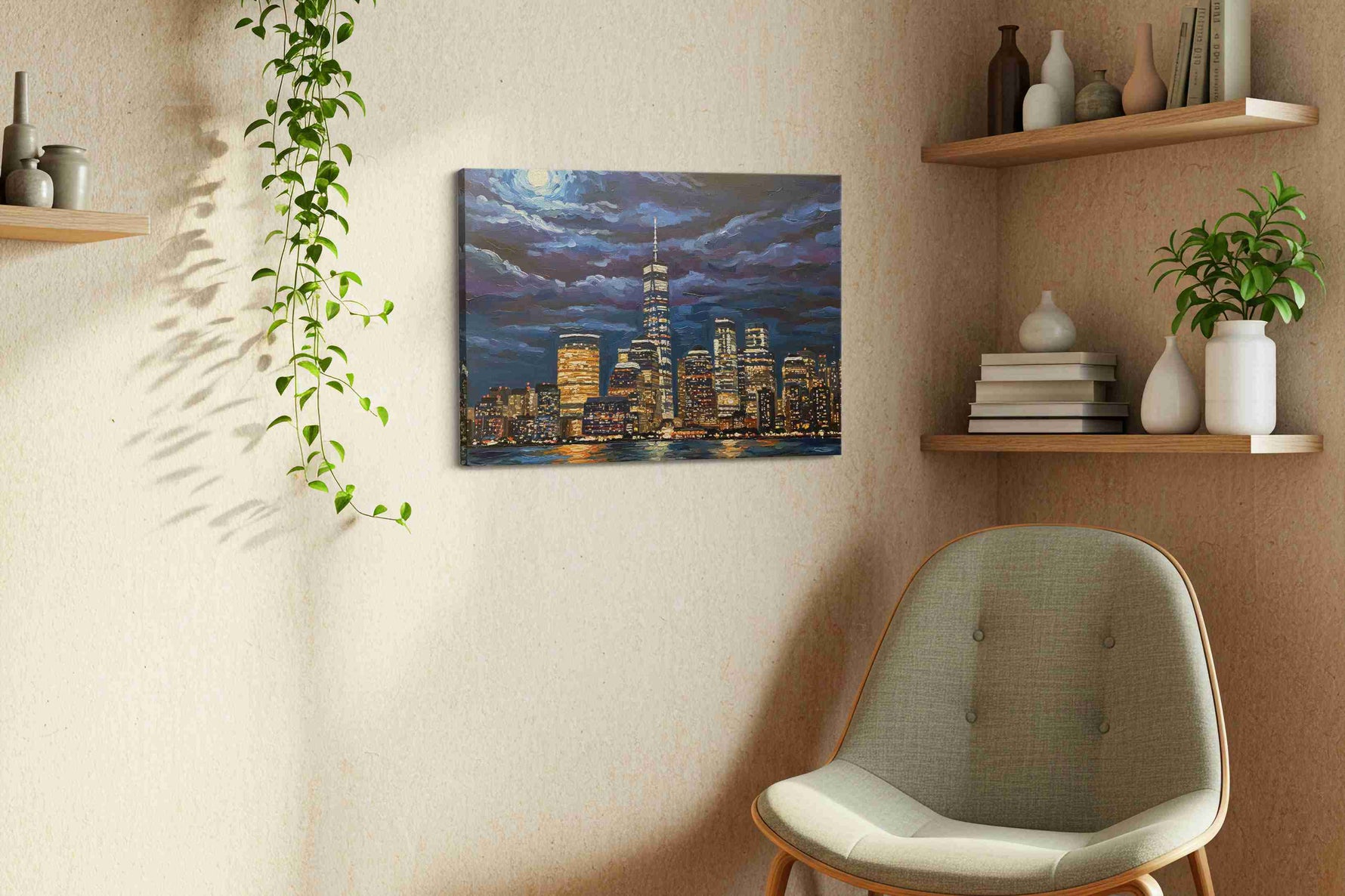 Luminous Cityscape Nocturne urban canvas print, hanging on wall