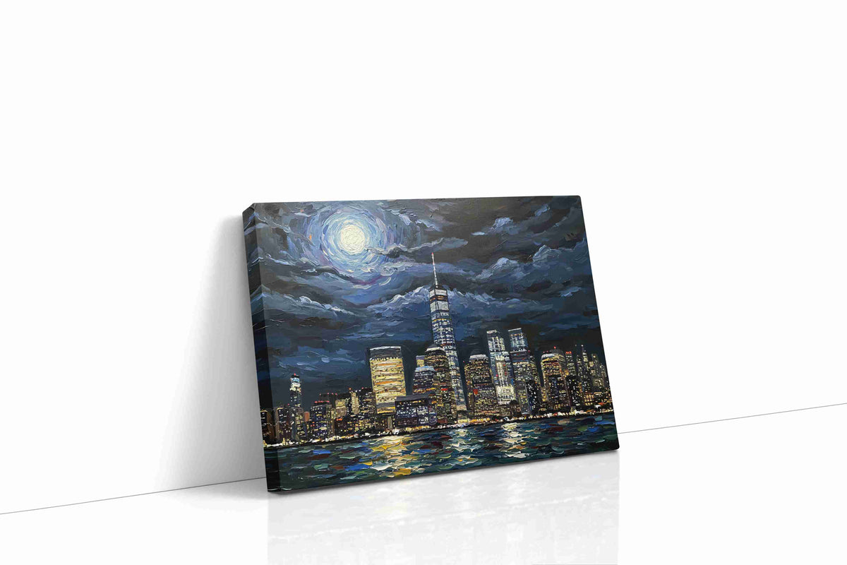 Luminous Metropolis urban canvas print, gallery-wrapped, ready to hang
