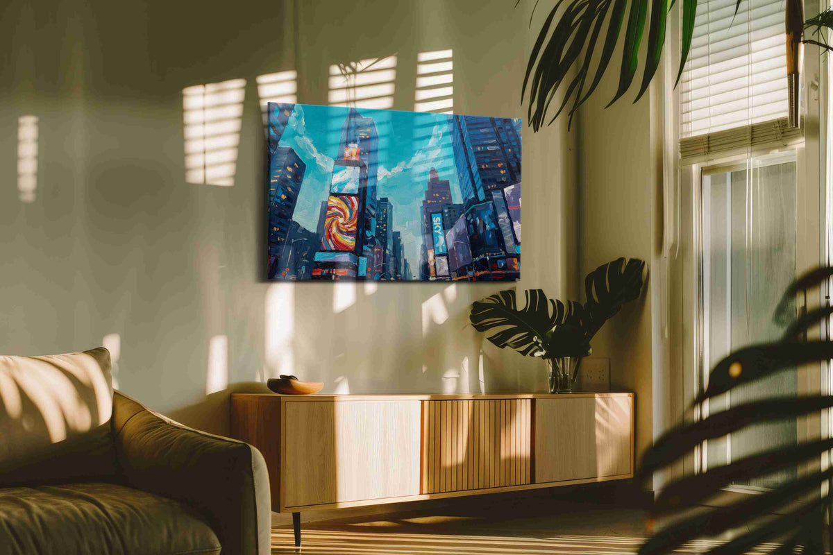 Neon Dreams of the City urban canvas print in a hung canvas mockup