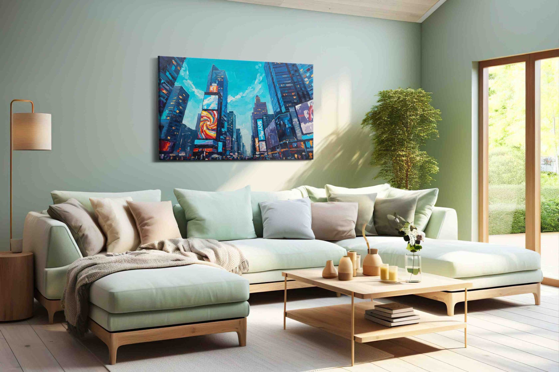 Neon Dreams of the City urban canvas print, hanging on wall