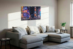 Neon Nights of the City urban canvas print in a living room scene
