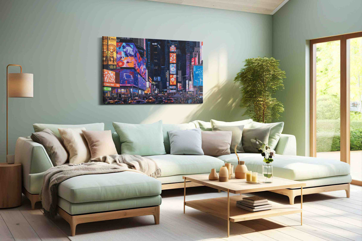 Neon Nights of the City urban canvas print, hanging on wall