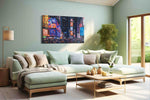 Neon Nights of the City urban canvas print, hanging on wall