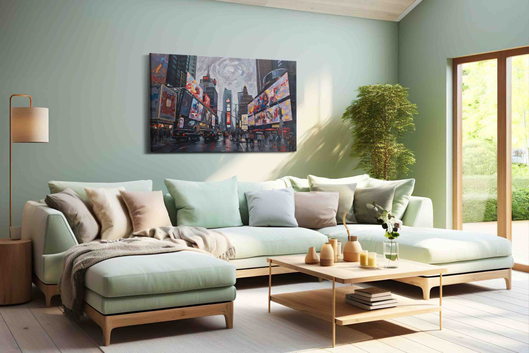 Neon Symphony of the City urban canvas print, hanging on wall