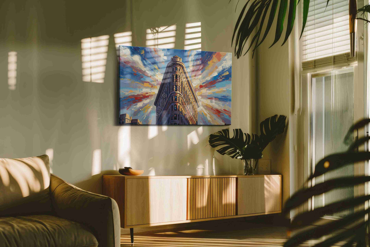 Radiance of the City Spire urban canvas print, hanging on wall