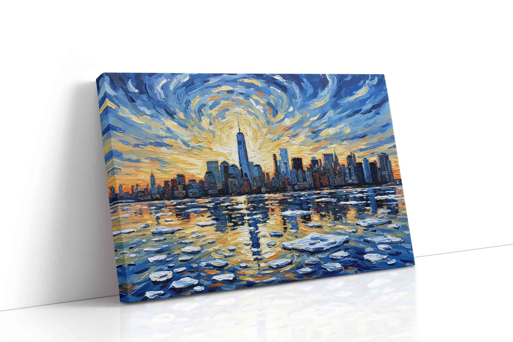 Radiant Skyline Reflections urban canvas print gallery-wrapped landscape canvas studio shot