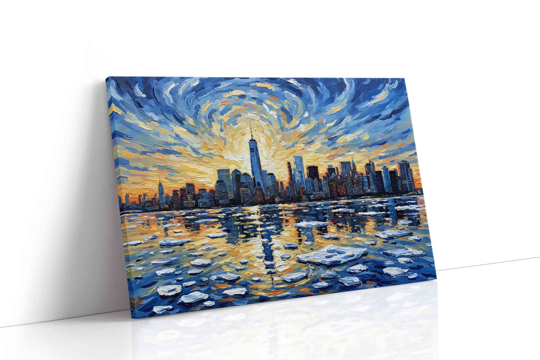Radiant Skyline Reflections urban canvas print, gallery-wrapped, ready to hang