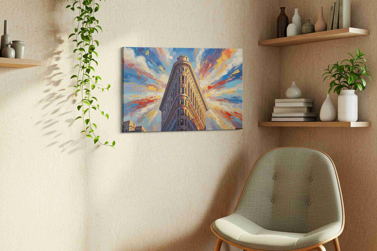 Radiant Urban Reverie landmarks canvas print styled in a living room